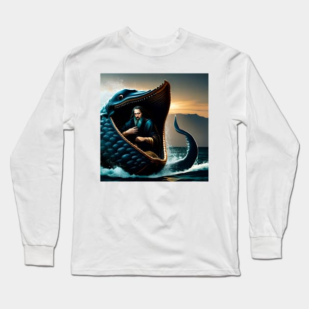 The prophet Jonah swallowed by a giant fish. inside the whale Long Sleeve T-Shirt by Marccelus